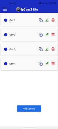 App Manage Cameras Screen